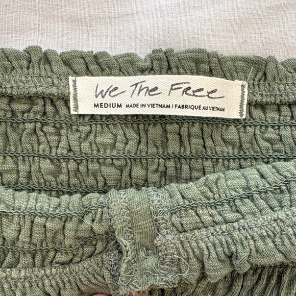 Free People Olive Green Smocked Ruffle Tube Top, Size M - Picture 2 of 2